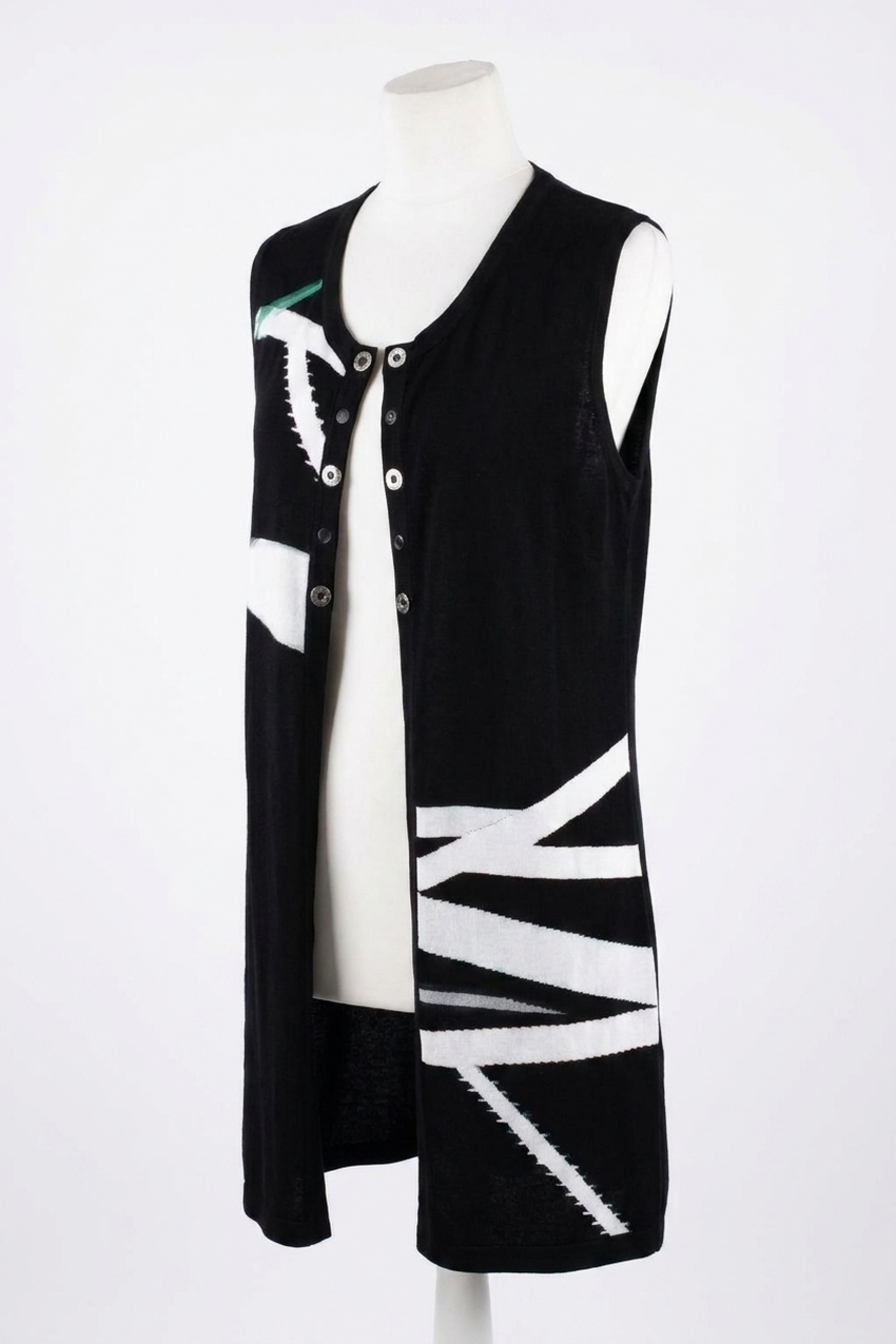 NEW ANGEL retro brights long vest in black/white
